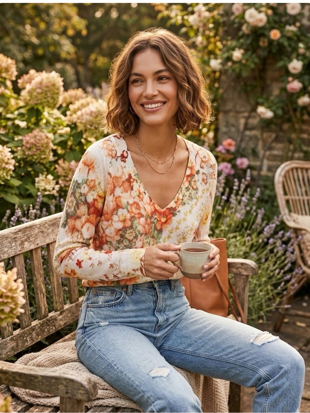 Anthropologie The Dreamer Floral V-Neck Sweater Womens Linen Blend Boho XS Fairy - Picture 2 of 12